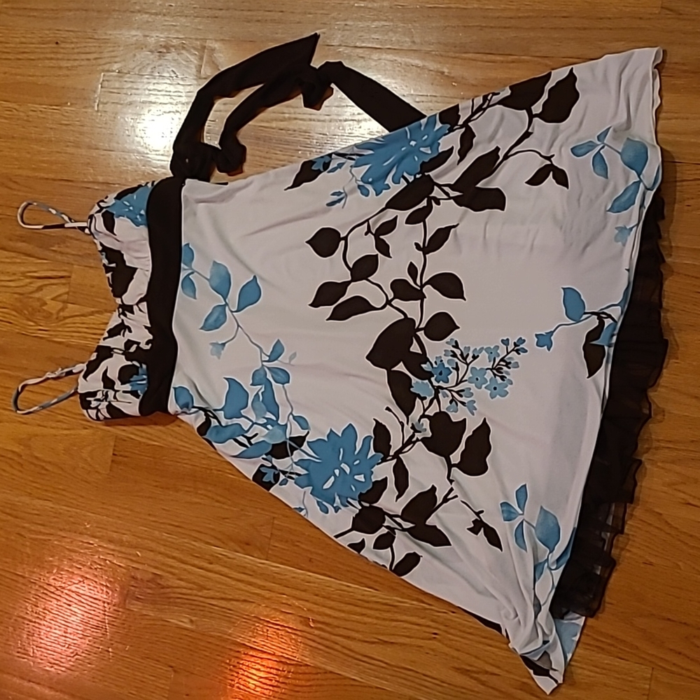 Speechless white, blue, and brown spaghetti strap floral dress with tie size L